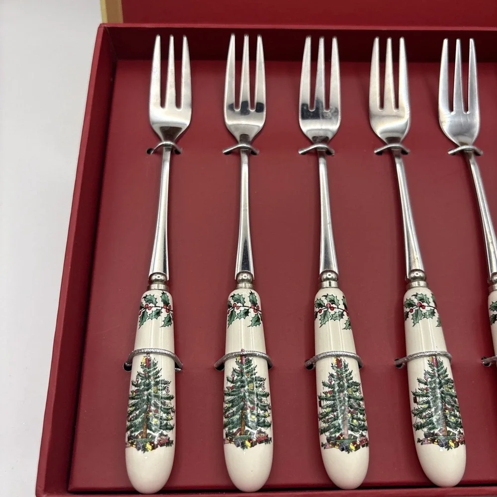 Spode Christmas Tree~Pastry Forks~Set of 6~New in Box
